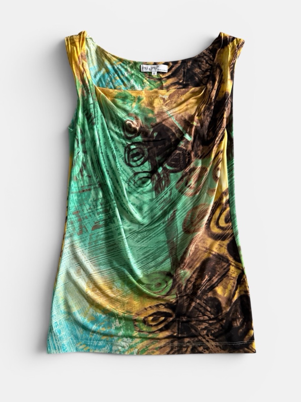 Italian mesh draped tank top abstract print medium Y2K